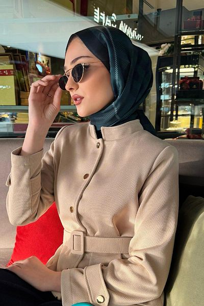 carell Echo Cotton Shawl - Η επιλογή της Zehranur Ateştepe, Dark Green Cuadros