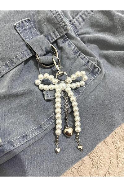 bohemian takı tasarim İncili Kalpli Coquette Fiyonk Çanta Charmı