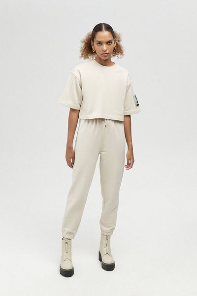 Rue Studio Tricou Crop cu croială largă ecru