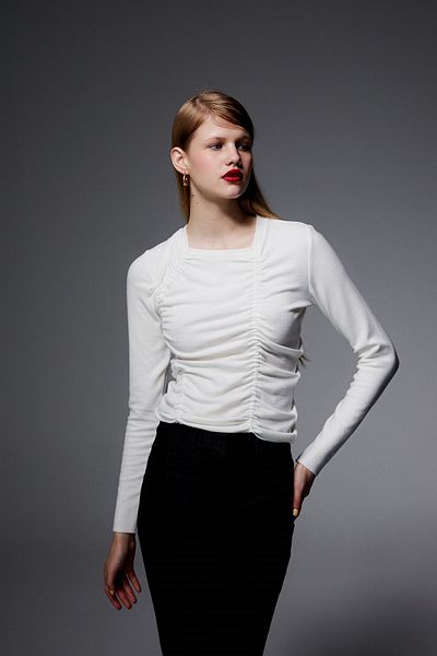 rue Ecru Crop Sweater with Drawstring Detail