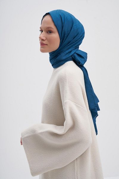 carell Petrol Blue Symmetrical Jacquard and Italian Silk Shawl