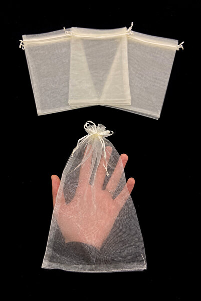ZEYMERADE Krem Şeffaf Tül Kese, 20 Adet Ölçü 15x25cm, Hediye Gelin Düğün Bohça Çeyiz Havlu Yasin Yazma
