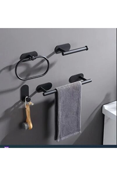 ardini SET DE BAIEȚĂ AUTOADEZIV 4 PIESE NEGRU MAT