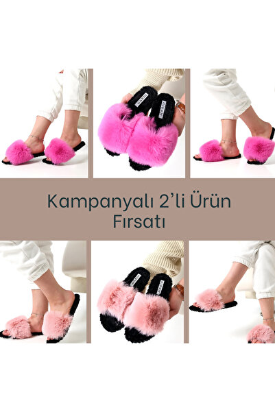 olgun slipper Pachet de 2 papuci de casă cu blană