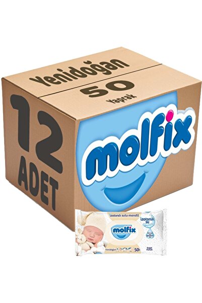 Molfix Islak Havlu Mendil Izotonik Yeni Doğan 12 Li Set 50 Yaprak Pamuklu Pla...