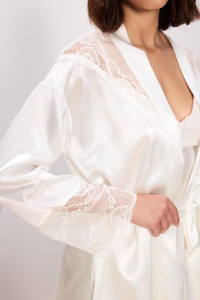 Pierre Cardin Satin Lace Women's Nightgown and Dressing Gown Set - 4510 Ecru