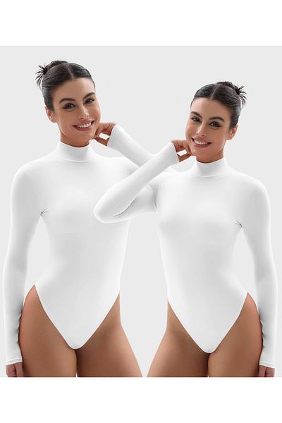 JustMORE Women's 2-Piece Long Sleeve Mock Snap Bodysuit