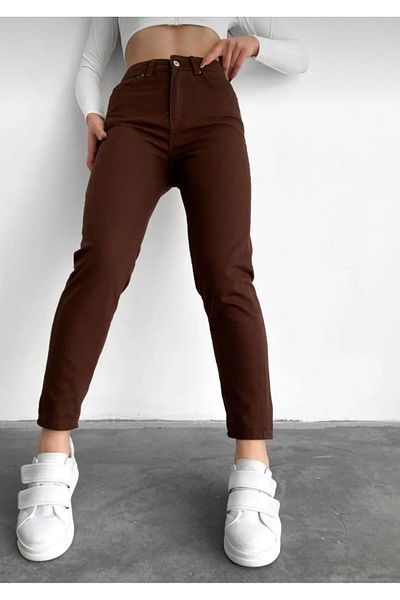 Asia Καφέ Ψηλόμεσο Mom Jeans