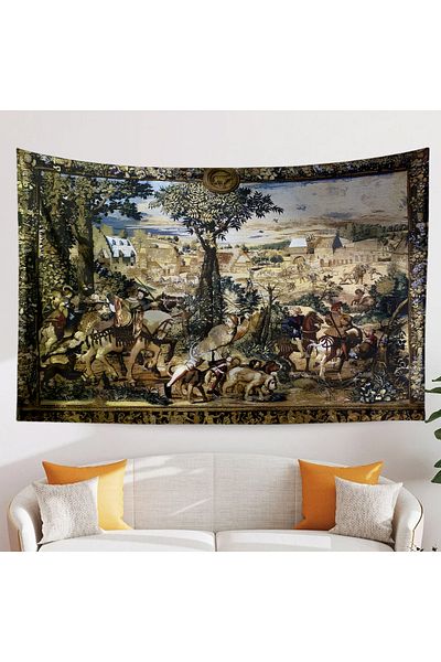 Else Dekor Retro French Vintage Patterned Town Tapestry - Duar Carpet & Cover