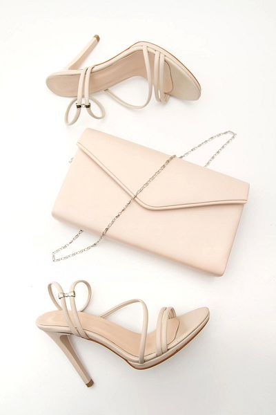 MFT AYAKKABI Beige Women's Summer Thin Heeled Shoes and Bag Set - 10 cm
