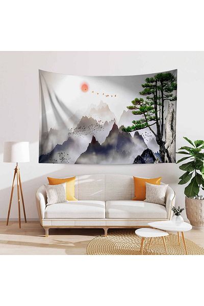 Else Dekor Japanese Patterned Mountain Landscape Tapestry - Wall Tapestry and Cloth