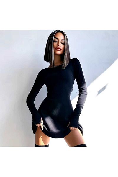 GARDIROZA Μαύρο Maxi Mini φόρεμα με λεπτομέρεια με δάχτυλα, μαύρο φόρεμα με λεπτομέρεια με δάχτυλα