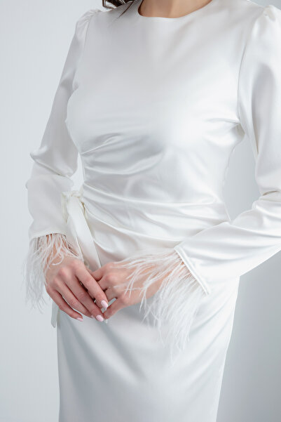 Lafaba Dámské huňaté saténové večerní šaty s bílými rukávy