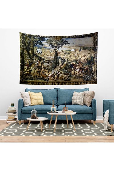 Else Dekor Retro French Vintage Patterned Town Tapestry - Duar Carpet & Cover