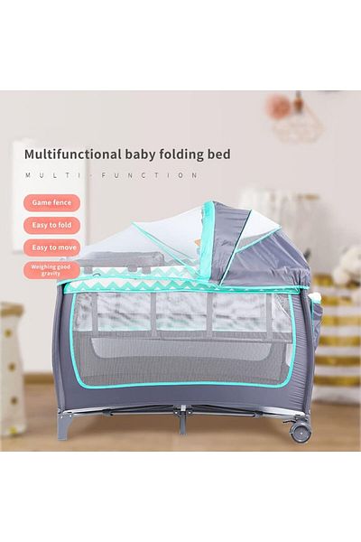 Lumely Baby Crib,Multifunctional Portable and Foldable,Lightweight,Mesh Material,Suitable for Baby,Green