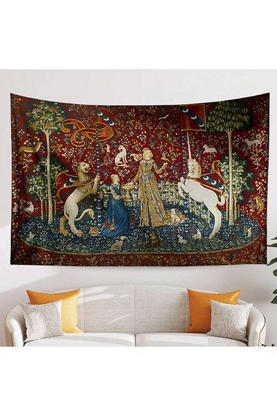 Else Dekor Unicorn Vintage Patterned Women's Tapestry - Medieval Wall Tapestry