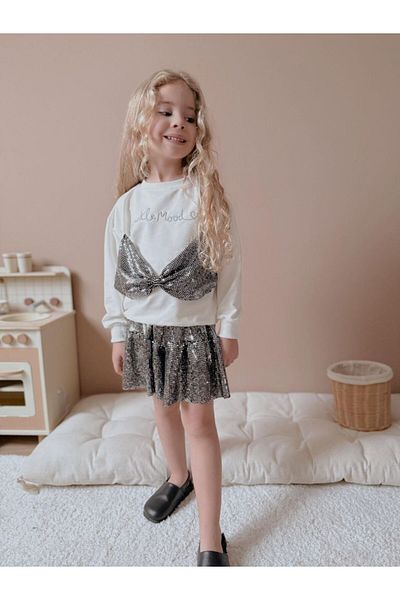 TİJK Girl's Suit with Ribbon and Shiny Skirt