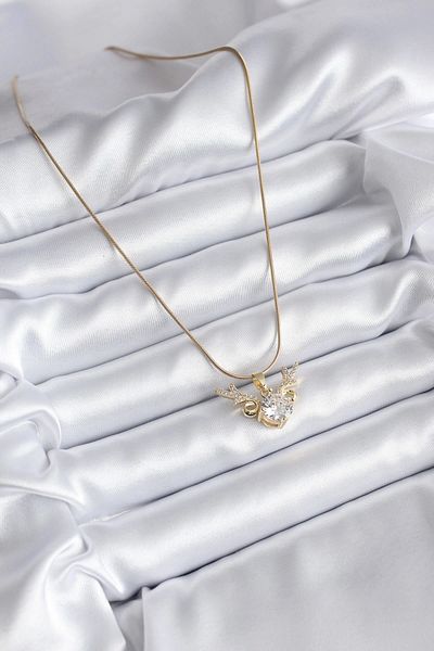 Clariss 316L Steel Gold Color Zircon Stone Horn Model Women's Necklace