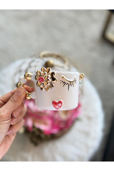 Pernotte Handmade 24 K Gold Plated Evil Eye Girl Turkish Coffee Cup