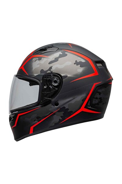 Bell Qualifier (Şeffaf Vizör) Stealth Camo Mat Siyah Kırmızı Motosiklet Kaskı