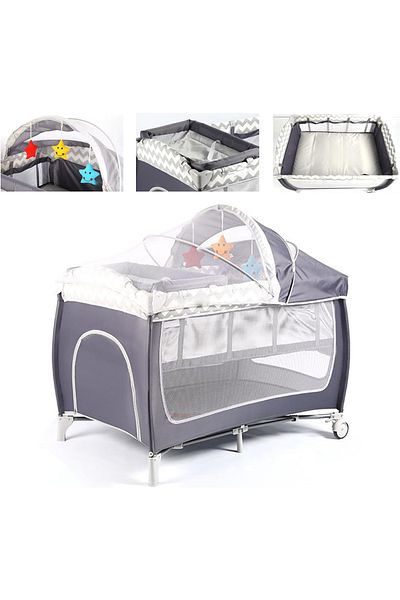Saharaz Baby Crib,Multifunctional Portable and Foldable,Breathable Mesh Canopy,Suitable for Baby,Gray