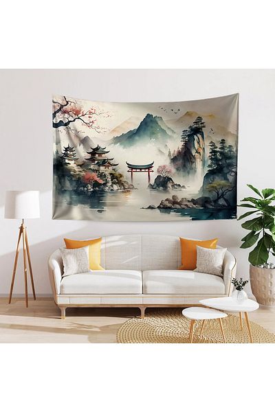 Else Dekor Retro Japón Houses Patterned Tapestry - Duar Carpet Cover