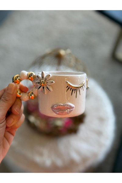 Pernotte Handmade 24 K Gold Plated Pink Safis Turkish Coffee Cup