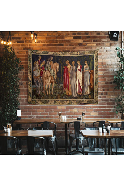 Else Dekor Ortaçağ Şovalye Kadınlar Vintage Desenli Duvar Örtüsü Duvar Halısı Tapestry