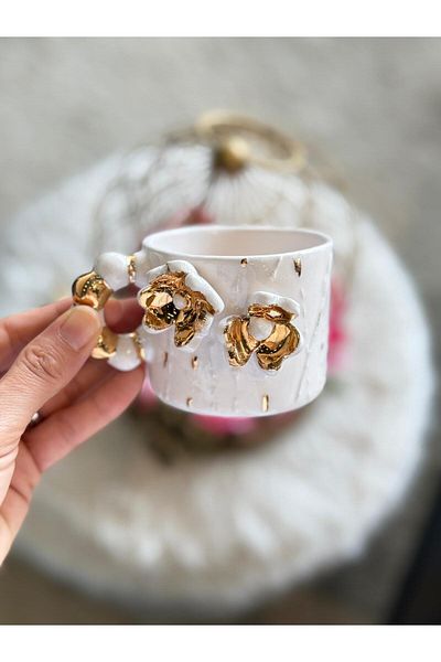 Pernotte Handmade 24 K Gold Plated Plain Floral Turkish Coffee Cup