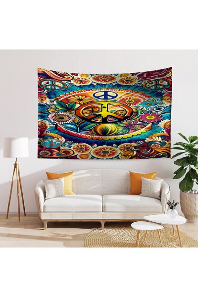 Else Dekor Peace Patterned Hippie Flower Tapestry - Wall Cover & Carpet