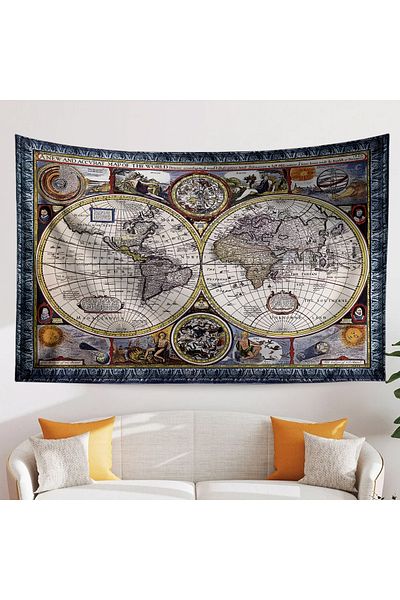 Else Dekor Medieval Tumbled World Map Retro Pattern Wall Cover Wall Tapestry Tapestry