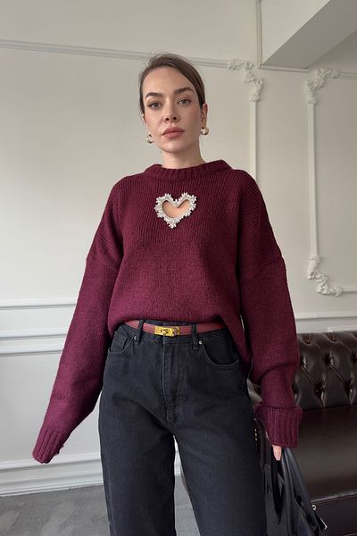 MAGARDE Tricotaj roșu Claret Design detaliat inimă