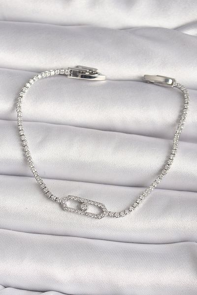 Mu Art Ahşap Brass Silver Color Zircon Stone Messika Model Women's Bracelet