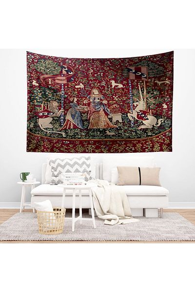 Else Dekor Tapiserie pentru femei cu model vintage unicorn - Covor de perete medieval