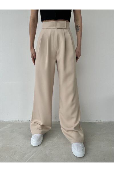 H&A İSTANBUL بنطال بالازو للسيدات مع جيوب وإغلاق فيلكرو