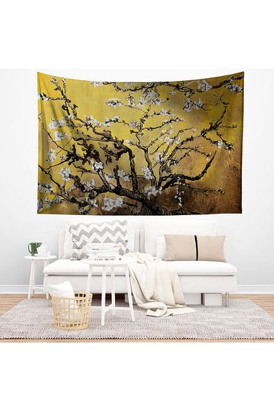 Else Dekor Van Gogh Yellow Almond Floral Pattern Tapestry - Door Cover & Carpet