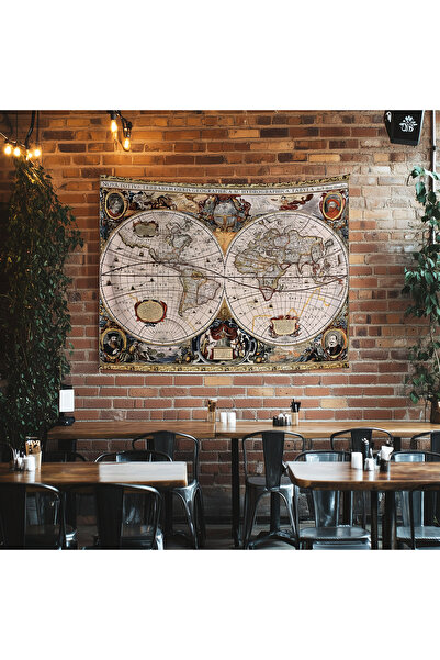 Else Dekor Ortaçağ Eskitme Dünya Haritası Retro Desenli Duvar Örtüsü Duvar Halısı Tapestry