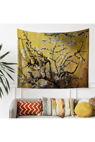 Else Dekor Van Gogh Yellow Almond Floral Pattern Tapestry - Door Cover & Carpet