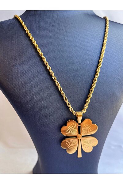 DMR AKSESUAR Düz Yoncalı Burgu Zincir Çelik Kaplama Kolye