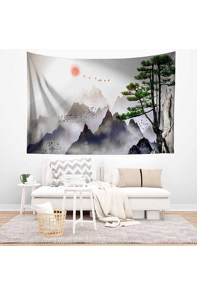 Else Dekor Japanese Patterned Mountain Landscape Tapestry - Wall Tapestry and Cloth