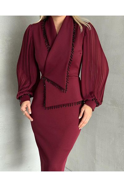 asyadabutik Rochie de nuntă pentru femei, din țesătură scuba importată, cu mâneci plisate, cu nasturi, cu design special, căptușită pentru logodnă