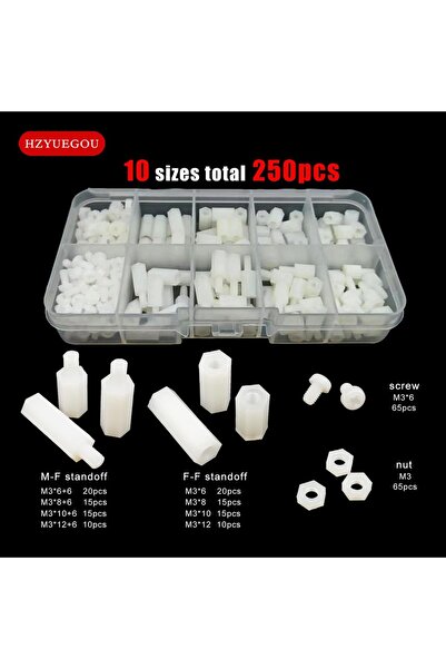 Choice أبيض M3 250 قطعة 1 صندوق M2 M2.5 M3 M4 فاصل عمود سداسي معزول من البلاس...