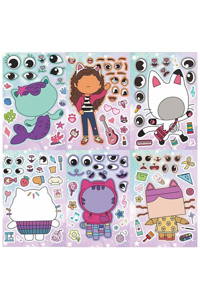 Choice 12sheets 6/12sheets Gabby's Dollhouse Make A Face Puzzle Stickers Kids Make Your Own Diy Game Childr