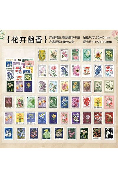 Choice A 50 Sheets Philatelic Museum Series Postage Stamp Theme Stickers Scrapbooking Material Handmade Di.