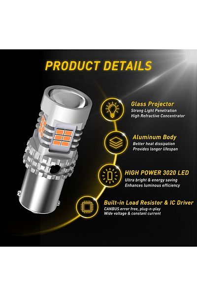 Choice 1156 Bau15s Py21w Auxito 2 قطعة Ba15s P21w LED بدون وميض فائق اللون الأصفر الكهرماني T20 W21w 7440 Wy21w 1156 Ba