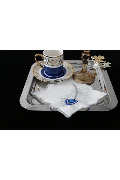 PLT Design Set of 6 Evil Eye Bead Patterned Linen Linen Coffee Side Cocktail Presentation Napkins