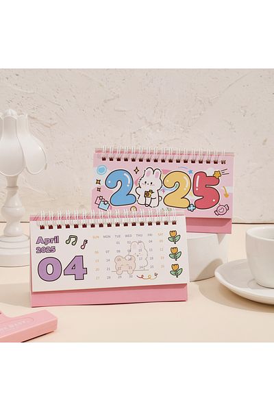 Choice Sweet Rabit 1 Pc 2025 Cute Cartoon Monthly Desk Calendar Standing Flip Coil Desktop Calendar With No
