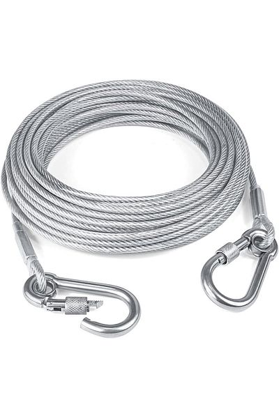 Choice Length 460cm Silver Double-headed Dog Tie Out Cable Leash ,raction Rope With Metal Buckle Steel Wire