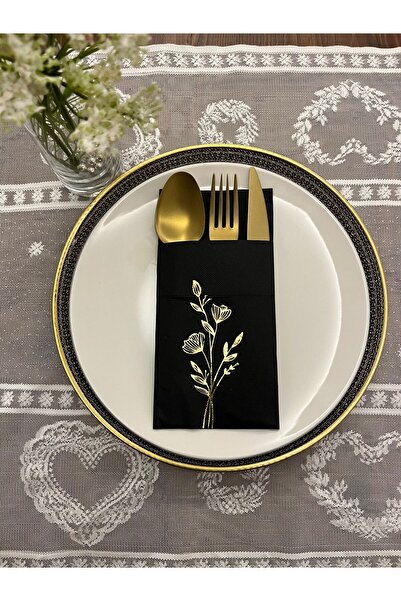 kidspartim منديل زهرة الخشخاش بجيب أسود ذهبي مذهب 12 قطعة