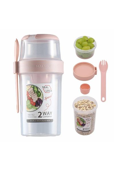 Choice 800ml Pink Breakfast On The Go Cups, Salad Cup To Go, Take And Go Yogurt Cereal Overnight Oats Snack